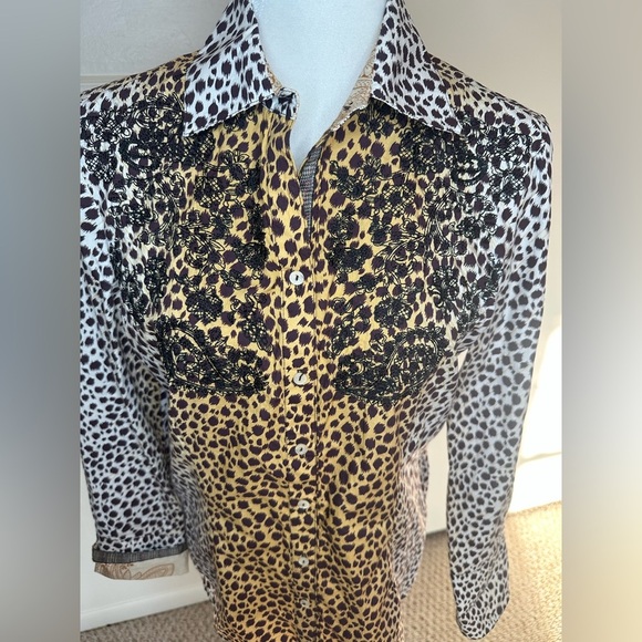 Robert Graham animal print long sleeve 100% cotton size M - Picture 3 of 11